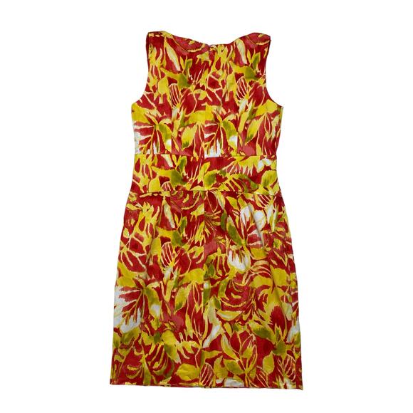 RALPH LAUREN LRL Yellow Red Tropical Floral Print Cotton Stretch Dress Size 12 - Picture 5 of 11